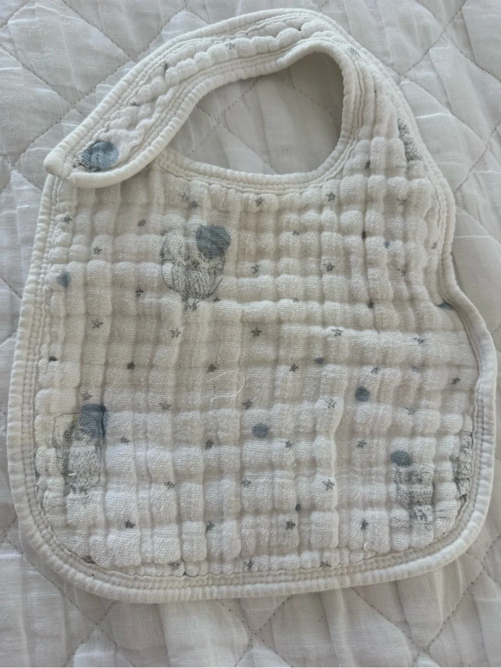 aden + anais Cream Quilted Bib with Gray Star & Balloon Motifs